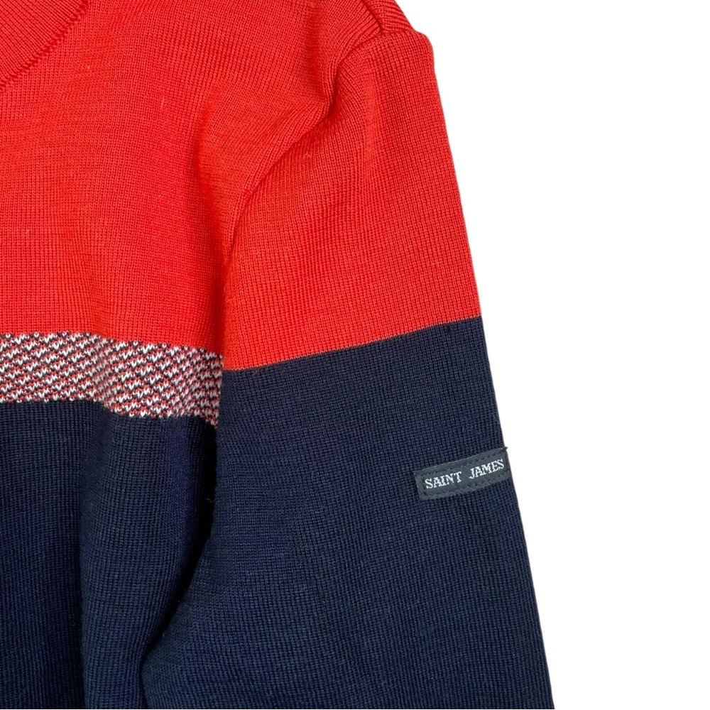 Saint James L' Atelier 100% Wool Color Block Navy Blue Red Women Sweater Size 6 - Picture 6 of 16